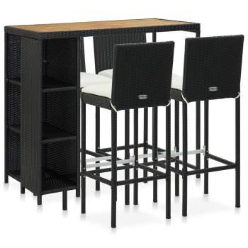  5-tlg. Gartenbar-Set mit Kissen Poly Rattan Schwarz
