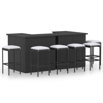  8-tlg. Gartenbar-Set mit Kissen Poly Rattan Schwarz