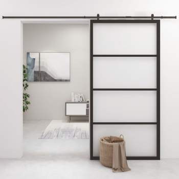  Schiebetür Aluminium und ESG Glas 102,5x205 cm Schwarz