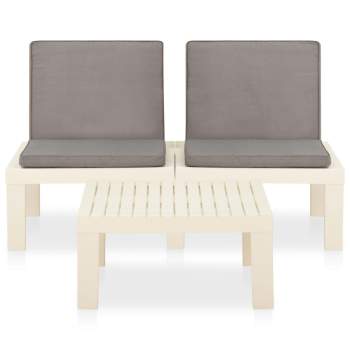  2-tlg. Garten-Lounge-Set mit Auflagen Kunststoff Weiß