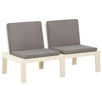  2-tlg. Garten-Lounge-Set mit Auflagen Kunststoff Weiß