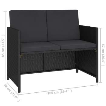  6-tlg. Garten-Essgruppe mit Auflagen Poly Rattan Schwarz
