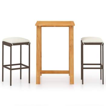 3-tlg. Gartenbar-Set mit Kissen Braun