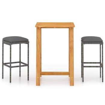  3-tlg. Gartenbar-Set mit Kissen Grau