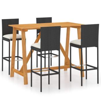  5-tlg. Gartenbar-Set mit Kissen Schwarz