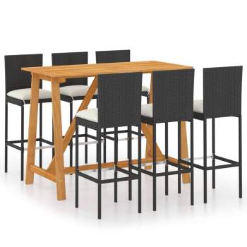  7-tlg. Gartenbar-Set mit Kissen Schwarz