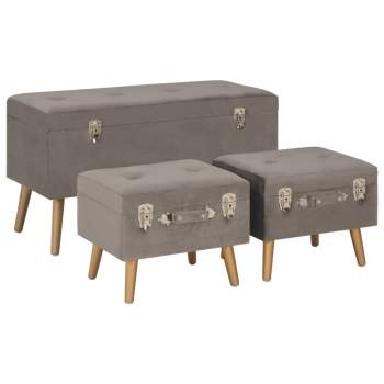 Hocker mit Stauraum 3 Stk. Grau Samt