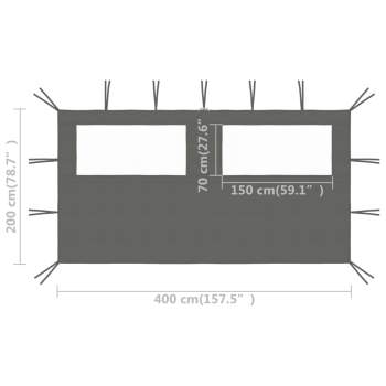  Pavillon-Seitenwand mit Fenstern 4x2 m Anthrazit