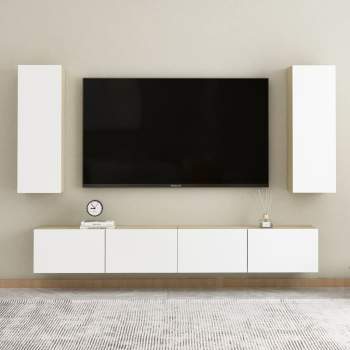  TV-Schrank Weiß Sonoma-Eiche 30,5x30x90 cm Holzwerkstoff
