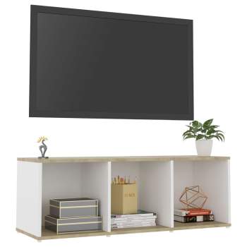  TV-Schrank Weiß und Sonoma-Eiche 107x35x37 cm Holzwerkstoff