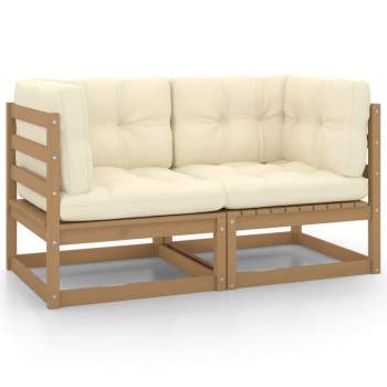 Gartensofa 2-Sitzer mit Kissen Honigbraun Massivholz Kiefer 