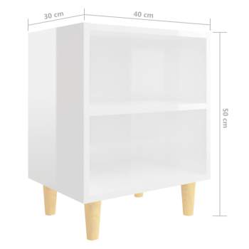  Nachttisch mit Massivholz-Beinen Hochglanz-Weiß 40x30x50cm