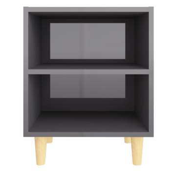 Nachttisch mit Massivholz-Beinen Hochglanz-Grau 40x30x50 cm
