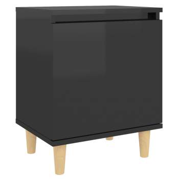 Nachttisch mit Massivholz-Beinen Hochglanz-Schwarz 40x30x50 cm