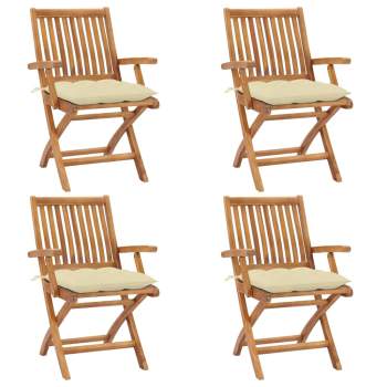 Klappbare Gartenstühle mit Kissen 4 Stk. Massivholz Teak