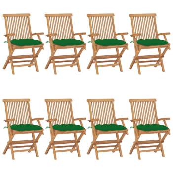  Gartenstühle mit Grünen Kissen 8 Stk. Massivholz Teak