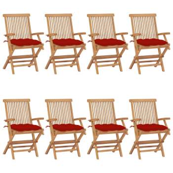  Gartenstühle mit Roten Kissen 8 Stk. Massivholz Teak