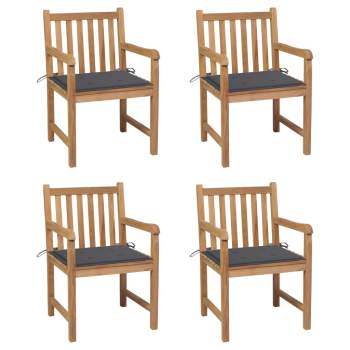 Gartenstühle 4 Stk. mit Anthrazit Kissen Massivholz Teak