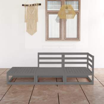  3-tlg. Garten-Lounge-Set Grau Massivholz Kiefer