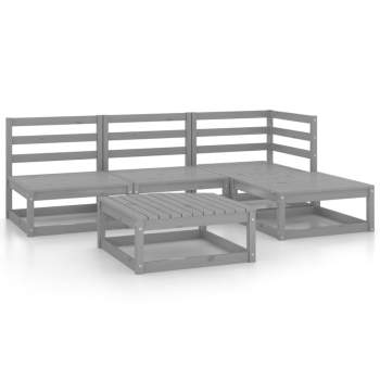  5-tlg. Garten-Lounge-Set Grau Massivholz Kiefer