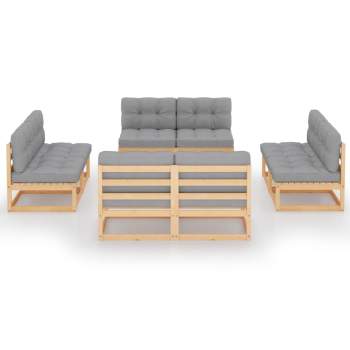 8-tlg. Garten-Lounge-Set mit Kissen Kiefer Massivholz