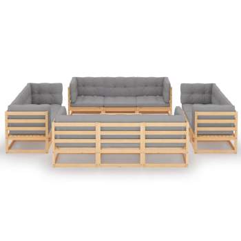 13-tlg. Garten-Lounge-Set mit Kissen Kiefer Massivholz