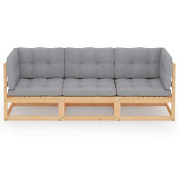 3-Sitzer-Gartensofa mit Kissen Kiefer Massivholz 