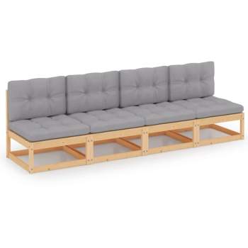  4-Sitzer-Gartensofa mit Kissen Kiefer Massivholz