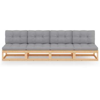  4-Sitzer-Gartensofa mit Kissen Kiefer Massivholz