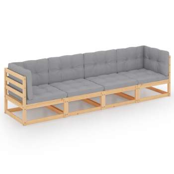 4-Sitzer-Gartensofa mit Kissen Kiefer Massivholz 