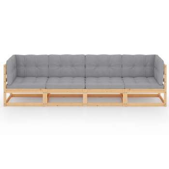 4-Sitzer-Gartensofa mit Kissen Kiefer Massivholz 