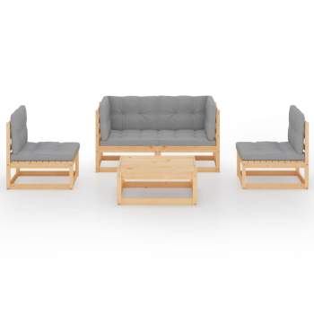 5-tlg. Garten-Lounge-Set mit Kissen Kiefer Massivholz