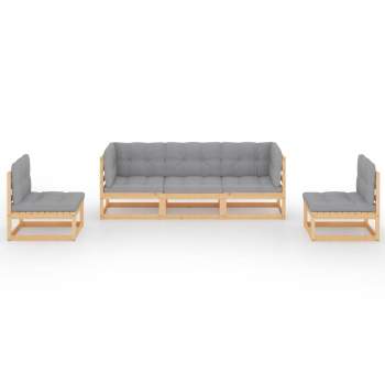 5-tlg. Garten-Lounge-Set mit Kissen Kiefer Massivholz