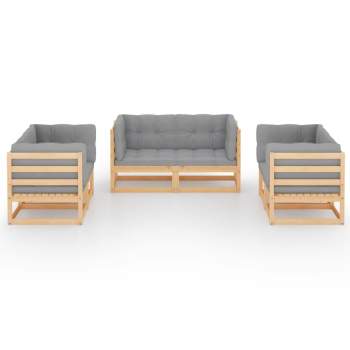 6-tlg. Garten-Lounge-Set mit Kissen Kiefer Massivholz