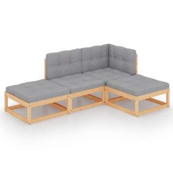  4-tlg. Garten-Lounge-Set mit Kissen Massivholz Kiefer