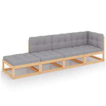 4-tlg. Garten-Lounge-Set mit Kissen Kiefer Massivholz