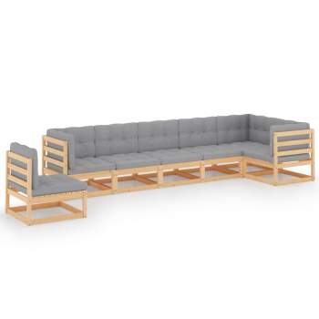 7-tlg. Garten-Lounge-Set mit Kissen Kiefer Massivholz