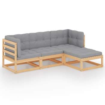 4-tlg. Garten-Lounge-Set mit Kissen Kiefer Massivholz