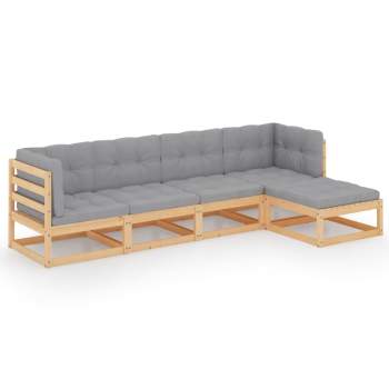 5-tlg. Garten-Lounge-Set mit Kissen Kiefer Massivholz