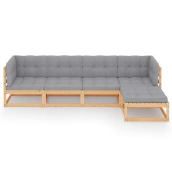 5-tlg. Garten-Lounge-Set mit Kissen Kiefer Massivholz