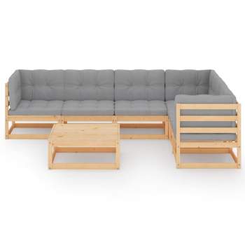  7-tlg. Garten-Lounge-Set mit Kissen Massivholz Kiefer