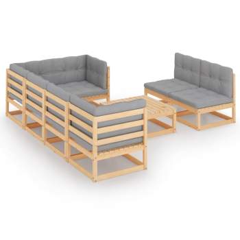  8-tlg. Garten-Lounge-Set mit Kissen Massivholz Kiefer