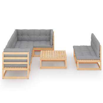  8-tlg. Garten-Lounge-Set mit Kissen Massivholz Kiefer