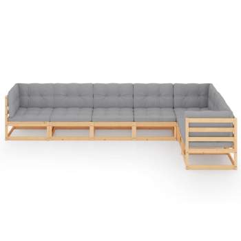  7-tlg. Garten-Lounge-Set mit Kissen Massivholz Kiefer