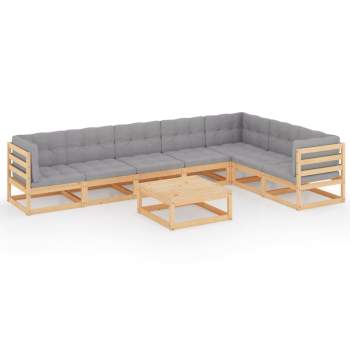  8-tlg. Garten-Lounge-Set mit Kissen Massivholz Kiefer