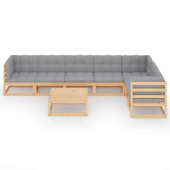  8-tlg. Garten-Lounge-Set mit Kissen Massivholz Kiefer