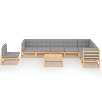  9-tlg. Garten-Lounge-Set mit Kissen Massivholz Kiefer