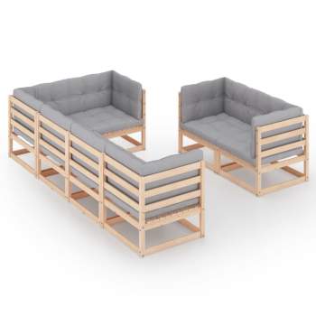  7-tlg. Garten-Lounge-Set mit Kissen Massivholz Kiefer