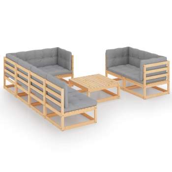  8-tlg. Garten-Lounge-Set mit Kissen Massivholz Kiefer