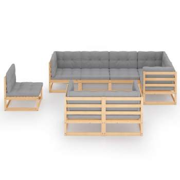  8-tlg. Garten-Lounge-Set mit Kissen Massivholz Kiefer